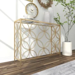 Contemporary Metal Console Table Gold - Olivia & May -Lush Living Store GUEST b624b26e fefb 429b 8e7b e878ad548752