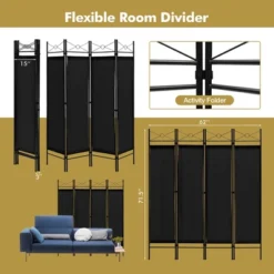Costway 6 FT 4-Panel Folding Room Divider Freestanding Privacy Screen Steel Frame BrownBlackWhite -Lush Living Store GUEST b66ef665 9423 474b 8195 35be6f7980e5