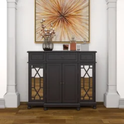 Glam Mirror And Wood Storage Cabinet Black - Olivia & May -Lush Living Store GUEST b714a111 ea8c 43da 83e6 4e339a2174e8