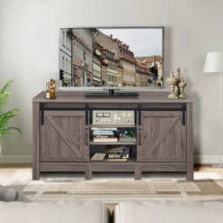 Costway TV Stand Sliding Barn Door Entertainment Center For TV's Up To 55'' With Storage -Lush Living Store GUEST b72a3968 50c4 45ed ba36 6cd48c7b6318