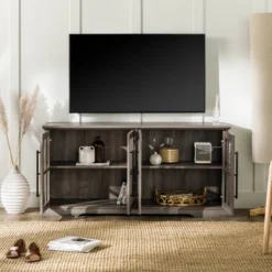 Avalene Modern Farmhouse 4 Door Glass Window Pane TV Stand For TVs Up To 65" - Saracina Home -Lush Living Store GUEST b77f57f2 2470 40f8 bfe9 8dc0943c5dfc