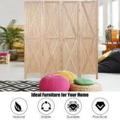 Costway 4Panels Folding Wooden Divider W/x-shaped Design 5.6 Ft Tall Brown -Lush Living Store GUEST b8a86127 f874 45a4 a4c0 e17a1df2a8a3