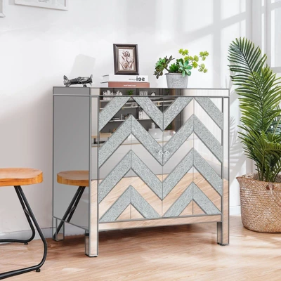 Buck 31.5" W 2 Mirror M Shape Design Multi-functional Retro Entryway Storage Cabinet With 1 Adjustable Inner Shelf-Maison Boucle 4 Buck 31.5" W 2 Mirror M Shape Design Multi-functional Retro Entryway Storage Cabinet With 1 Adjustable Inner Shelf-Maison Boucle - Image 2