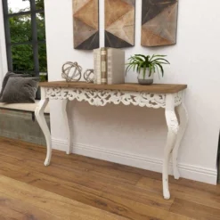 Wood Parisian Design Floral Ornate Detailing Console Table White - Olivia & May -Lush Living Store GUEST b8ee8d81 cf4e 4eb9 adb0 48aa4b593dc3