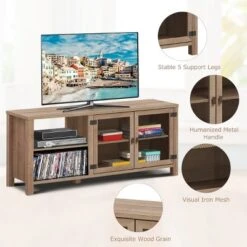 TV Stand Entertainment Center For TV's Up To 65''w/ 2 Metal Mesh Doors Natural -Lush Living Store GUEST ba56597c 6f3c 4f37 a878 246f2012fae0