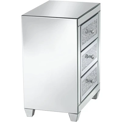 Studio 55D Modern Mirrored Rectangular Accent Side End Table 20" X 14" With 3-Drawer Silver Glass Crystal Living Room Home House 8 Studio 55D Modern Mirrored Rectangular Accent Side End Table 20" X 14" With 3-Drawer Silver Glass Crystal Living Room Home House - Image 6