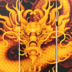 6" Dragon Fire On The Mountain Double Sided Room Divider Yellow - Oriental Furniture -Lush Living Store GUEST bacbe873 1471 4e18 982d c9cc93ab2af8
