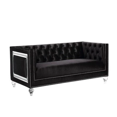 67" Heibero Sofa Black Velvet - Acme Furniture 3 67" Heibero Sofa Black Velvet - Acme Furniture
