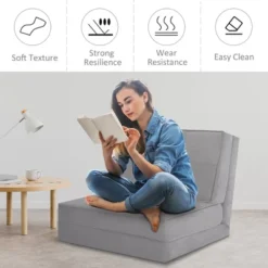 Costway Convertible Fold Down Chair Flip Out Lounger Sleeper Bed Couch Grey -Lush Living Store GUEST bbd41d38 3813 4043 9358 c2305e889f56