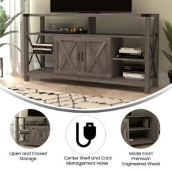 Emma And Oliver Modern Rustic Farmhouse Media Console Cabinet With Spacious Open And Closed Storage -Lush Living Store GUEST bc010902 7fba 415b 993c 03c51d05eb81