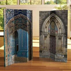 6" Double Sided Heavenly Archways Canvas Room Divider Blue/Beige - Oriental Furniture -Lush Living Store GUEST bc10e555 429f 4118 b4ae ab6a71e405e8