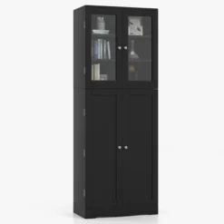 Costway Tall Storage Cabinet Kitchen Pantry Cupboard With Tempered Glass Doors & Shelves Black/White -Lush Living Store GUEST bc71367a 78f5 408d ac76 a992f34489c3