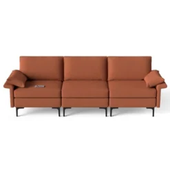 Costway Modern Modular Fabric 3-Seat Sofa Couch W/ Socket USB Ports & Metal Legs RedGreen -Lush Living Store GUEST bc9d67b6 c15b 420d aaa9 051eafc37cae