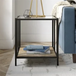 Black Bronze Side Table With Limed Oak Shelf - Henn&Hart -Lush Living Store GUEST bd0db4a2 95f8 473d b1e0 5d5ad050051f