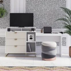 Kelly 4 In 1 Media Dresser White/Taupe - Paris Hilton X The Novogratz -Lush Living Store GUEST bd137fc6 ad77 4146 8d0d e7c698e5a9db