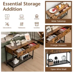 Costway Console CouchTable With 2 Drawers Metal Frame Entryway Table For Living Room -Lush Living Store GUEST bd202058 f9e2 4af6 a3be 92163480d981