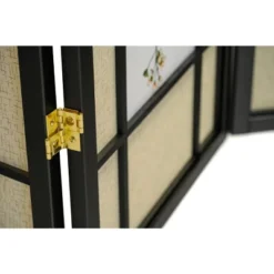 Legacy Decor Floral Accented Screen Room Divider With Wood Frame And Shoji Paper