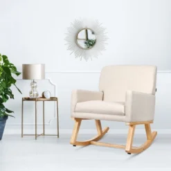 Costway Mid Century Fabric Rocking Chair Upholstered Accent Armchair Lounge Chair Beige/Gray 14 Costway Mid Century Fabric Rocking Chair Upholstered Accent Armchair Lounge Chair Beige/Gray -Lush Living Store GUEST bd906958 9943 4cc0 979b 3c713c4a6501