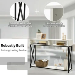 Costway Console Table With Open Shelf And Storage Compartments Steel Frame -Lush Living Store GUEST bd9345e7 195a 43c6 8c08 689083c61571