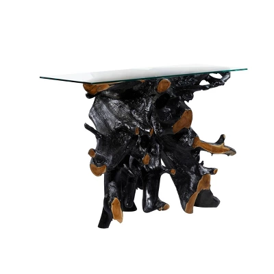 Contemporary Teak Wood Console Table Gold - Olivia & May 6 Contemporary Teak Wood Console Table Gold - Olivia & May - Image 4