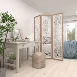 Farmhouse Wood Patterned Room Divider Screen White - Olivia & May -Lush Living Store GUEST be993a40 148e 4c72 8fc9 7e5c149827f6