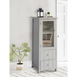 35.58" 2 Drawer Wooden Storage Cabinet With Glass Door And Round Knobs White - The Urban Port -Lush Living Store GUEST bec28960 ab63 4ccb 83cc 79325394997a