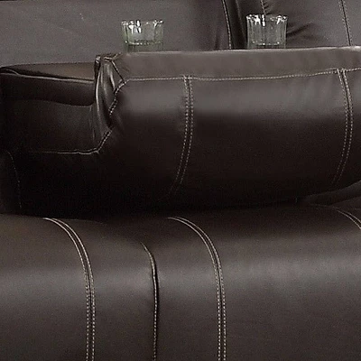 Leather Double Reclining Sofa With Drop Down Cup Holders Brown - Benzara 4 Leather Double Reclining Sofa With Drop Down Cup Holders Brown - Benzara - Image 2