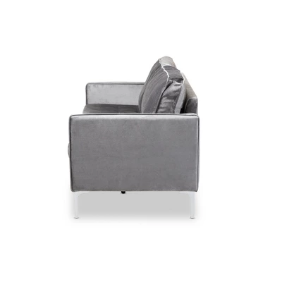 Baxton Studio Clara Velvet Fabric Upholstered 3 Seater Sofa Gray - BaxtonStudio 9 Baxton Studio Clara Velvet Fabric Upholstered 3 Seater Sofa Gray - BaxtonStudio - Image 7