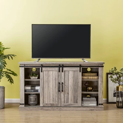 Sliding Doors Electric Fireplace TV Stand For TVs Up To 60" Antique Gray Oak - Home Essentials 4 Sliding Doors Electric Fireplace TV Stand For TVs Up To 60" Antique Gray Oak - Home Essentials - Image 2