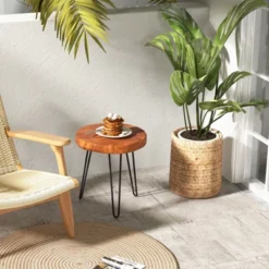 Costway Round End Table Accent Side Table Reclaimed Teak Wood Plant Stand Patio Rustic -Lush Living Store GUEST bffe6eb3 7291 4af9 864b 7363b2f90a7a