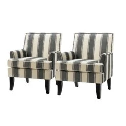 Set Of 2 Sara Upholstered Accent Arm Chair With Nail Head Trim | Karat Home-Stripe Red -Lush Living Store GUEST c041aa4d 6e5f 4345 b106 9c065f8e9909