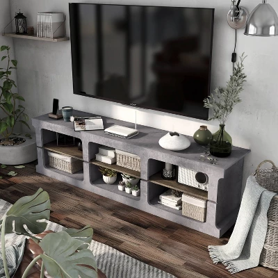 Ossi 6 Shelf TV Stand For TVs Up To 75" Cement - MiBasics 3 Ossi 6 Shelf TV Stand For TVs Up To 75" Cement - MiBasics