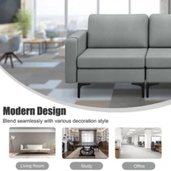 Costway Modern Modular 3-Seat Sofa Couch W/ Side Storage Pocket & Metal Leg GreenGrey -Lush Living Store GUEST c0fbdf34 b6aa 4366 8c0f 55270a48c3d1