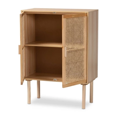 Maclean Rattan Wood 2 Door Storage Cabinet Natural/Brown - Baxton Studio 5 Maclean Rattan Wood 2 Door Storage Cabinet Natural/Brown - Baxton Studio - Image 3