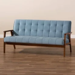 Asta Velvet Upholstered Wood Sofa Light Blue/Walnut - Baxton Studio -Lush Living Store GUEST c107c9b0 9d30 4087 83ea 1542c4109464