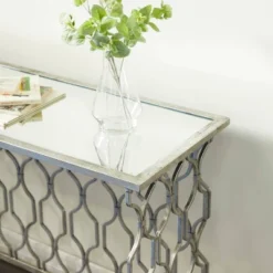 Contemporary Metal Pattern Console Table Silver - Olivia & May 24 Contemporary Metal Pattern Console Table Silver - Olivia & May -Lush Living Store GUEST c133db66 c47d 42d3 bbb5 a105260e9628