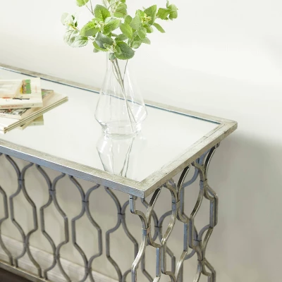 Contemporary Metal Pattern Console Table Silver - Olivia & May 5 Contemporary Metal Pattern Console Table Silver - Olivia & May - Image 3