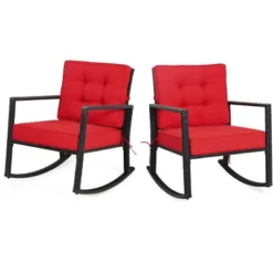 Tangkula 2PCS Outdoor Wicker Rocking Chairs Glider Rattan Rocker Recliner With Cushion -Lush Living Store GUEST c162300c 5bbf 402f be5d 62798601c4e3