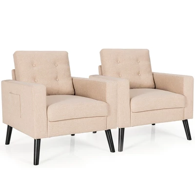 Costway Set Of 2 Accent Armchairs Upholstered Single Sofa Chairs W/ 2-Side Pockets 12 Costway Set Of 2 Accent Armchairs Upholstered Single Sofa Chairs W/ 2-Side Pockets - Image 10