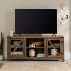 Clarabelle Transitional Glass Barn Door TV Stand For TVs Up To 65" - Saracina Home -Lush Living Store GUEST c23d4c35 3bb3 41b9 bb06 7cceb76937e5