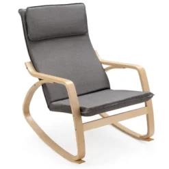 Costway Modern Bentwood Rocking Chair Fabric Upholstered Relax Rocker Lounge Chair GrayBeige -Lush Living Store GUEST c2896a01 e113 4973 ac9a e6b91ea3a0d0