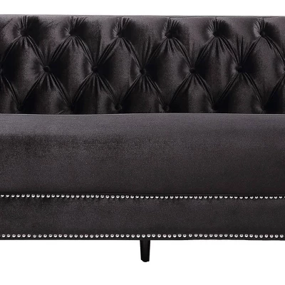 67" Heibero Sofa Black Velvet - Acme Furniture 10 67" Heibero Sofa Black Velvet - Acme Furniture - Image 8