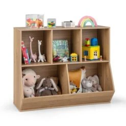 Costway 5-Cubby Kids Toy Storage Organizer Wooden Bookshelf Display Cabinet Natural/White -Lush Living Store GUEST c46f90b5 c87a 4725 9548 72f846adc802