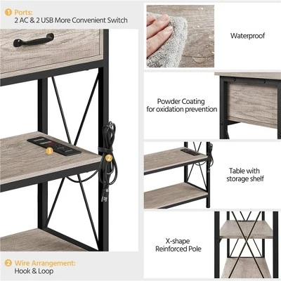 Yaheetech 3 Tier Console Table Sofa Table With Power Outlet, Gray 5 Yaheetech 3 Tier Console Table Sofa Table With Power Outlet, Gray - Image 3