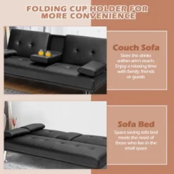 Costway Convertible Folding Futon Sofa Bed Leather W/Cup Holders&Armrests WhiteBlackBrown -Lush Living Store GUEST c4e26972 e542 4332 abfc 0bd74e4724d6