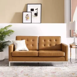 Loft Tufted Upholstered Faux Leather Loveseat Silver/Tan - Modway -Lush Living Store GUEST c4f24445 e86e 44ca b56b 365a2ce1dc5e