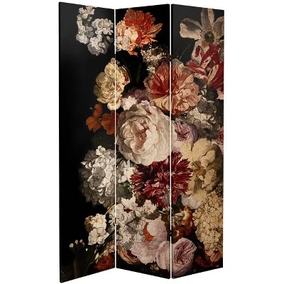 71" Double Sided Vintage Flowers Canvas Room Divider - Oriental Furniture 4 71" Double Sided Vintage Flowers Canvas Room Divider - Oriental Furniture - Image 2