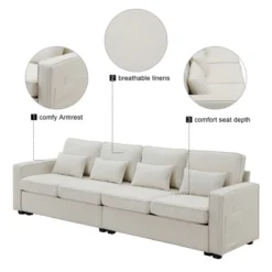 104" 4-Seater Modern Minimalist Linen Fabric Sofa With Arm Pockets And 4 Pillows - ModernLuxe 17 104" 4-Seater Modern Minimalist Linen Fabric Sofa With Arm Pockets And 4 Pillows - ModernLuxe -Lush Living Store GUEST c555cdab 9185 46a8 9215 54dc6ea13df8