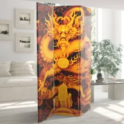 6" Dragon Fire On The Mountain Double Sided Room Divider Yellow - Oriental Furniture -Lush Living Store GUEST c64ccf5d b56f 41e1 b063 4e42500b367b