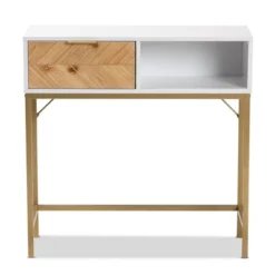 Giona Two-Tone Wood And Metal 1 Drawer Console Table White/Gold - Baxton Studio -Lush Living Store GUEST c70c7337 47d1 40f8 8e90 557a2c9fb3a9